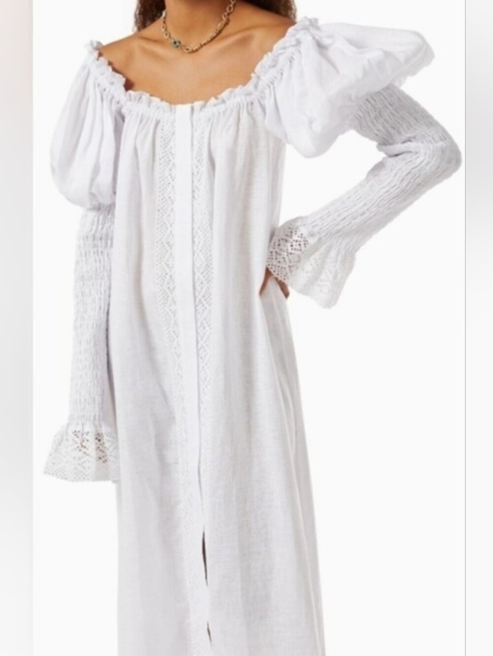 Sleeper 100% linen opera dress bridal lace coquette bohemian wedding small